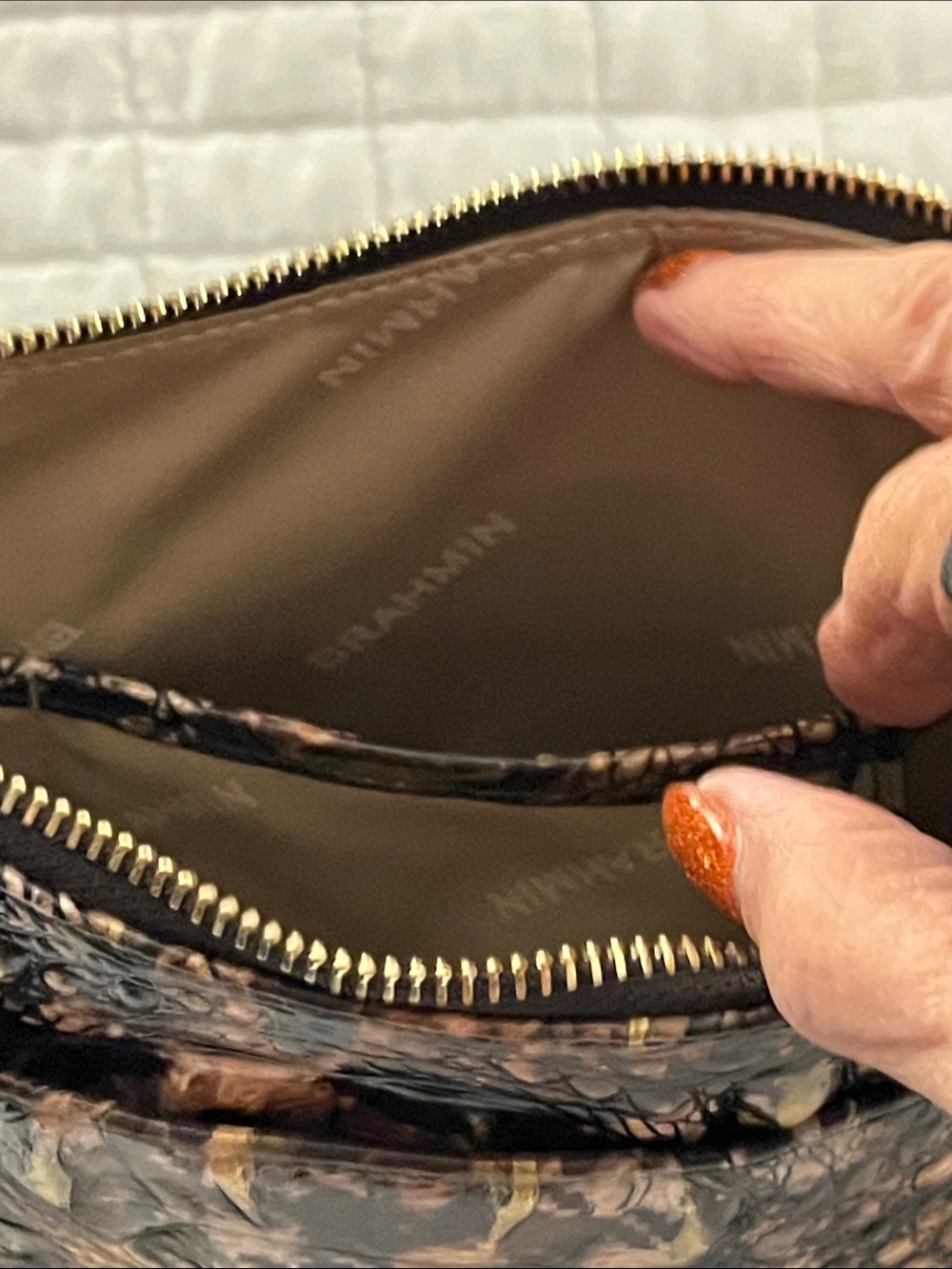 NWOTBrahmin Croc Design Leather Crossbody Bag & Wallet-Brown & Gold Houndstooth - Picture 10 of 16